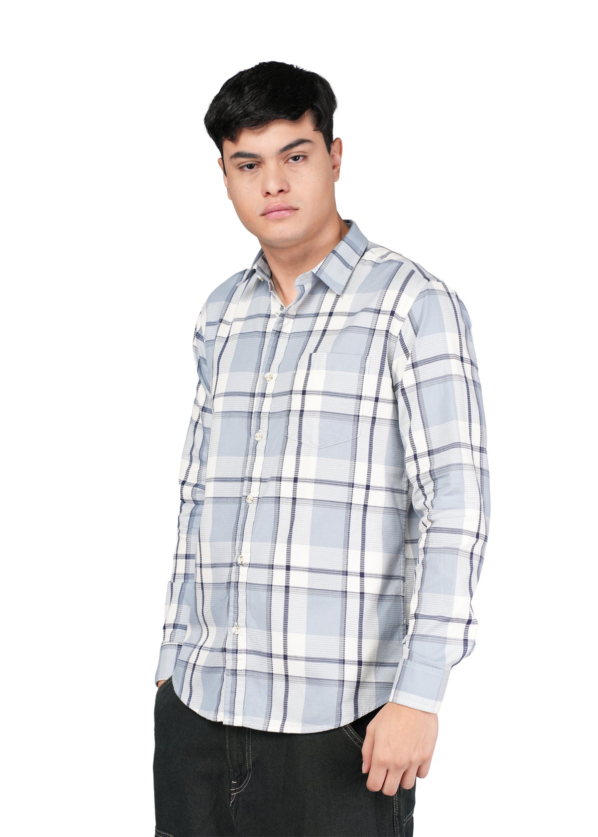 CASUAL CHECK WHITE N NAVY