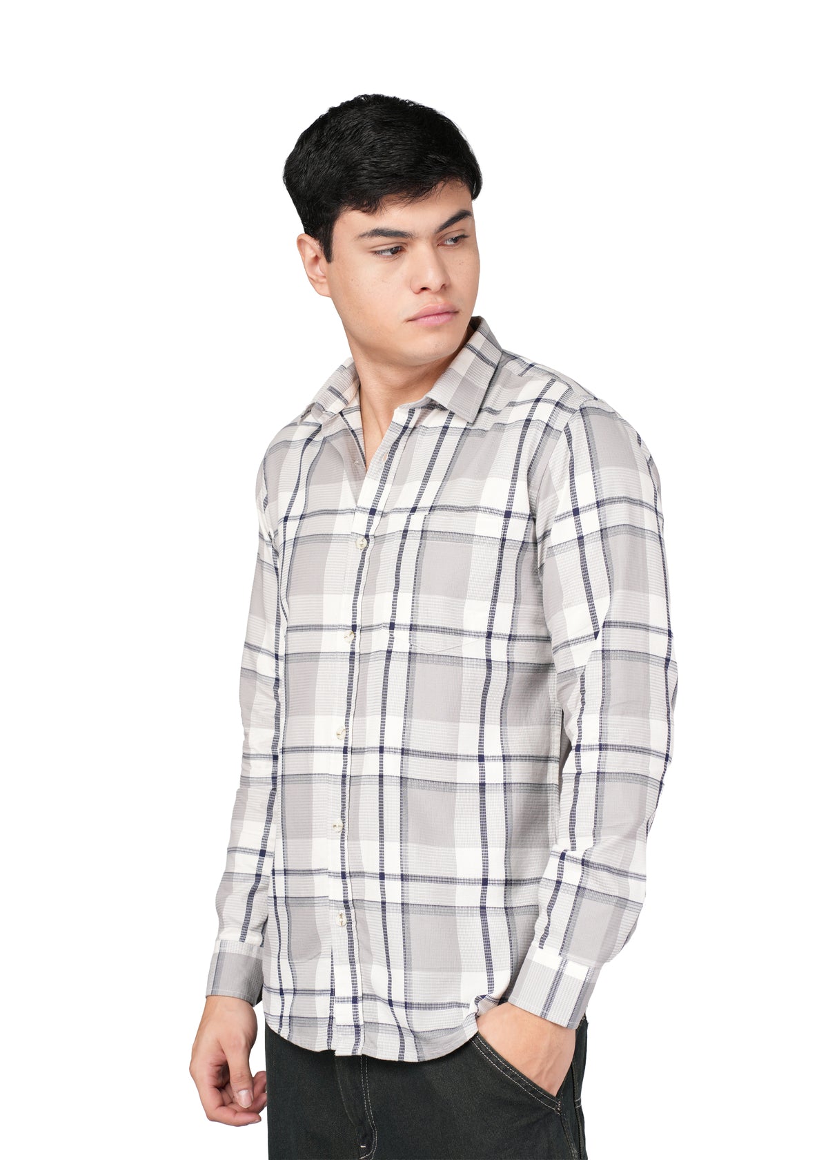 CASUAL CHECK WHITE N GREY