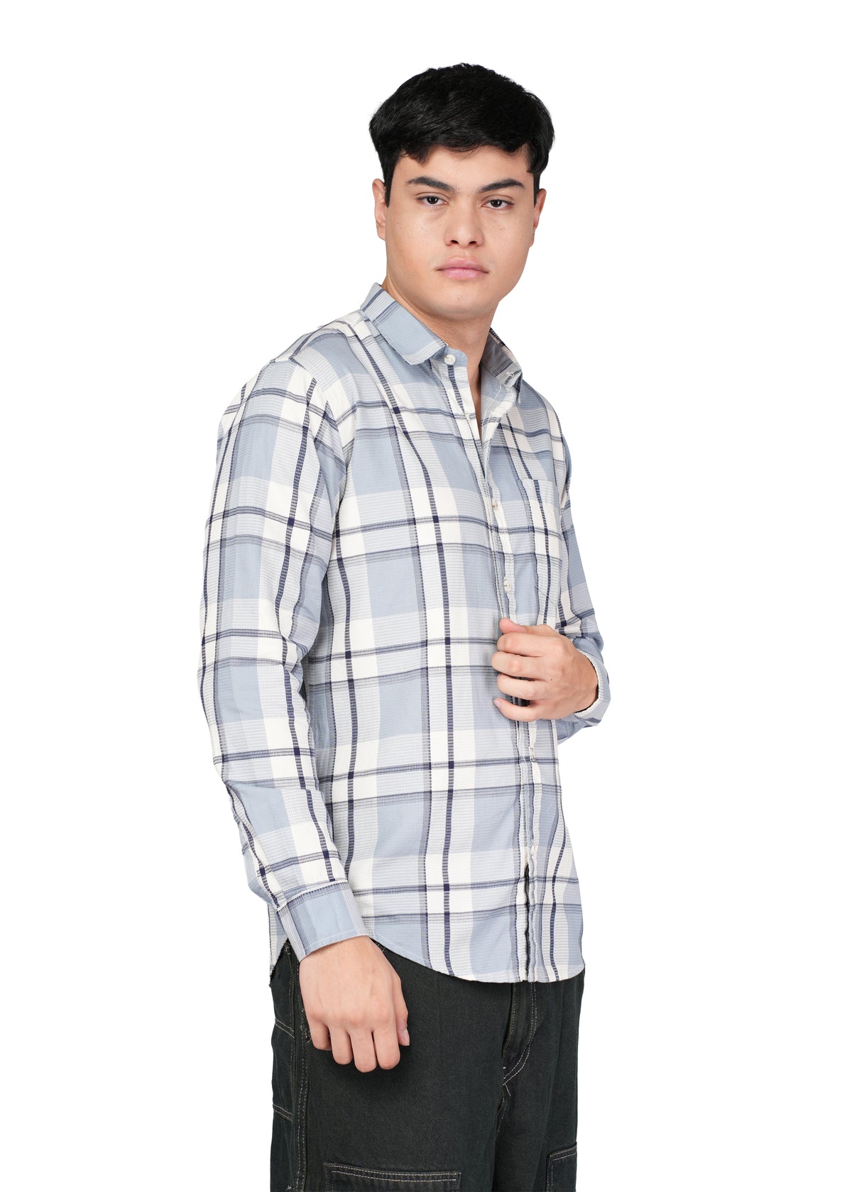 CASUAL CHECK WHITE N NAVY