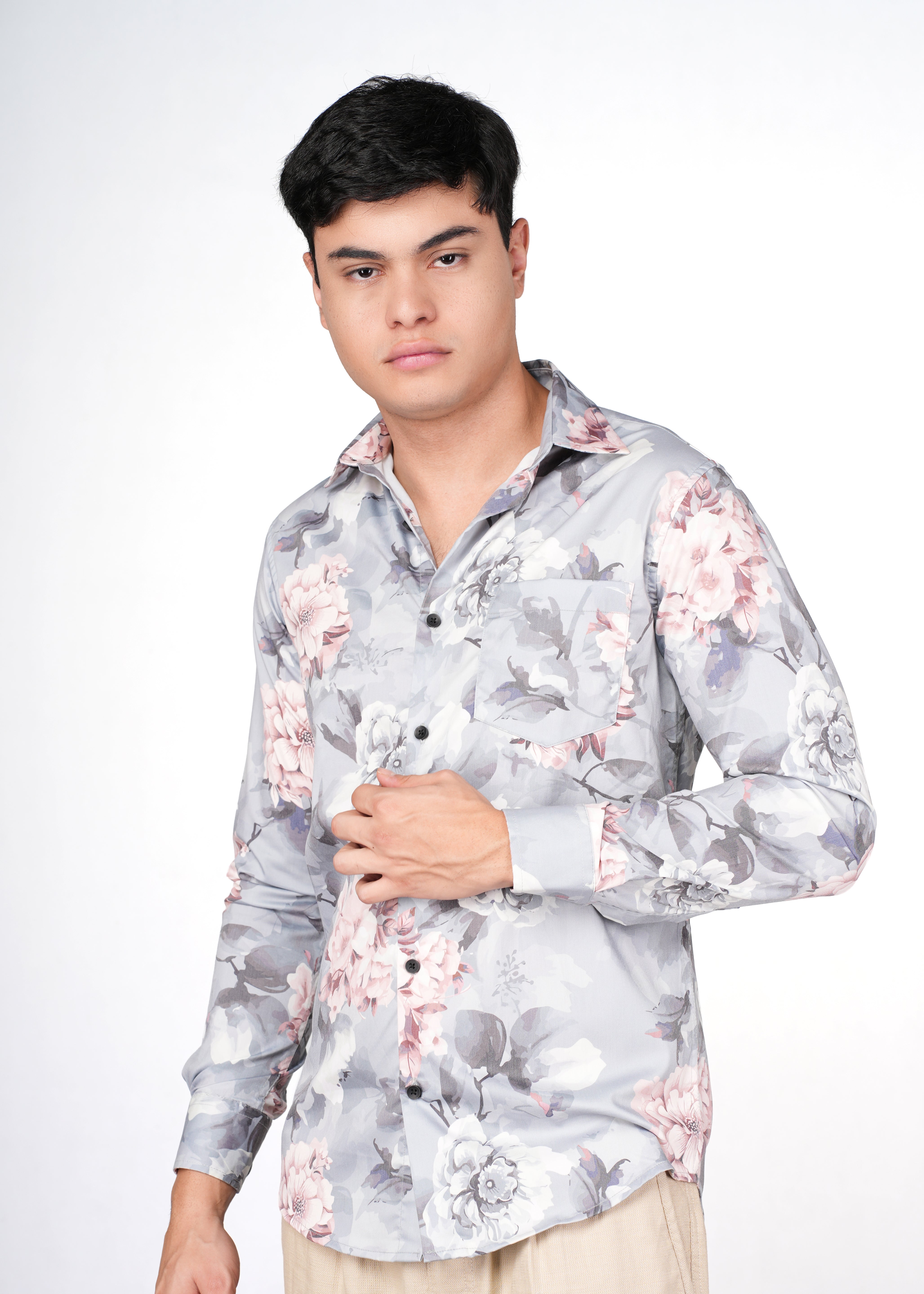 FLORAL GREY N PINK