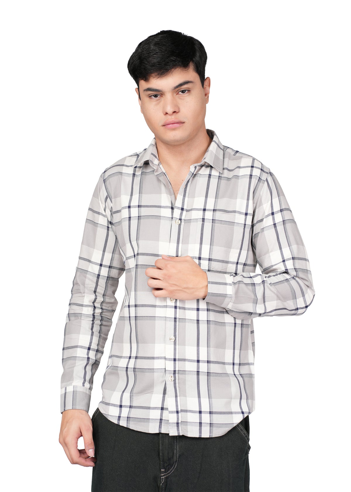 CASUAL CHECK WHITE N GREY