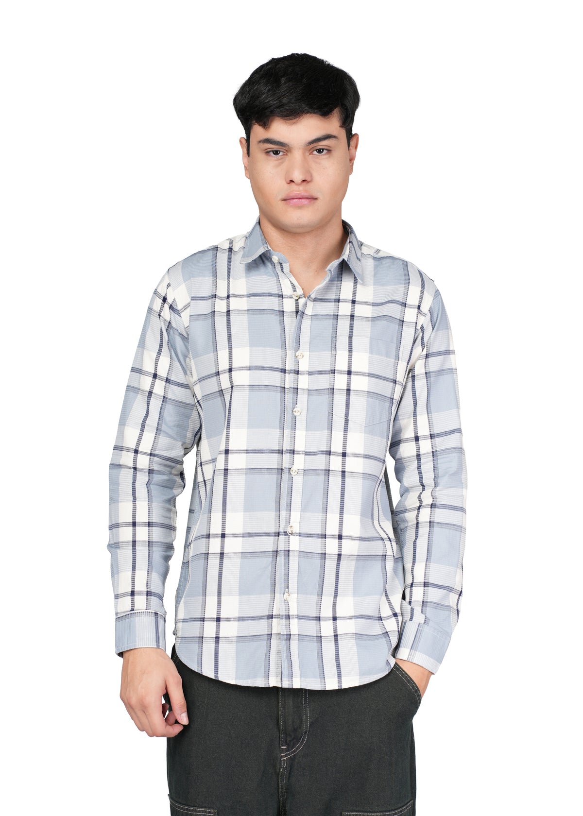 CASUAL CHECK WHITE N NAVY