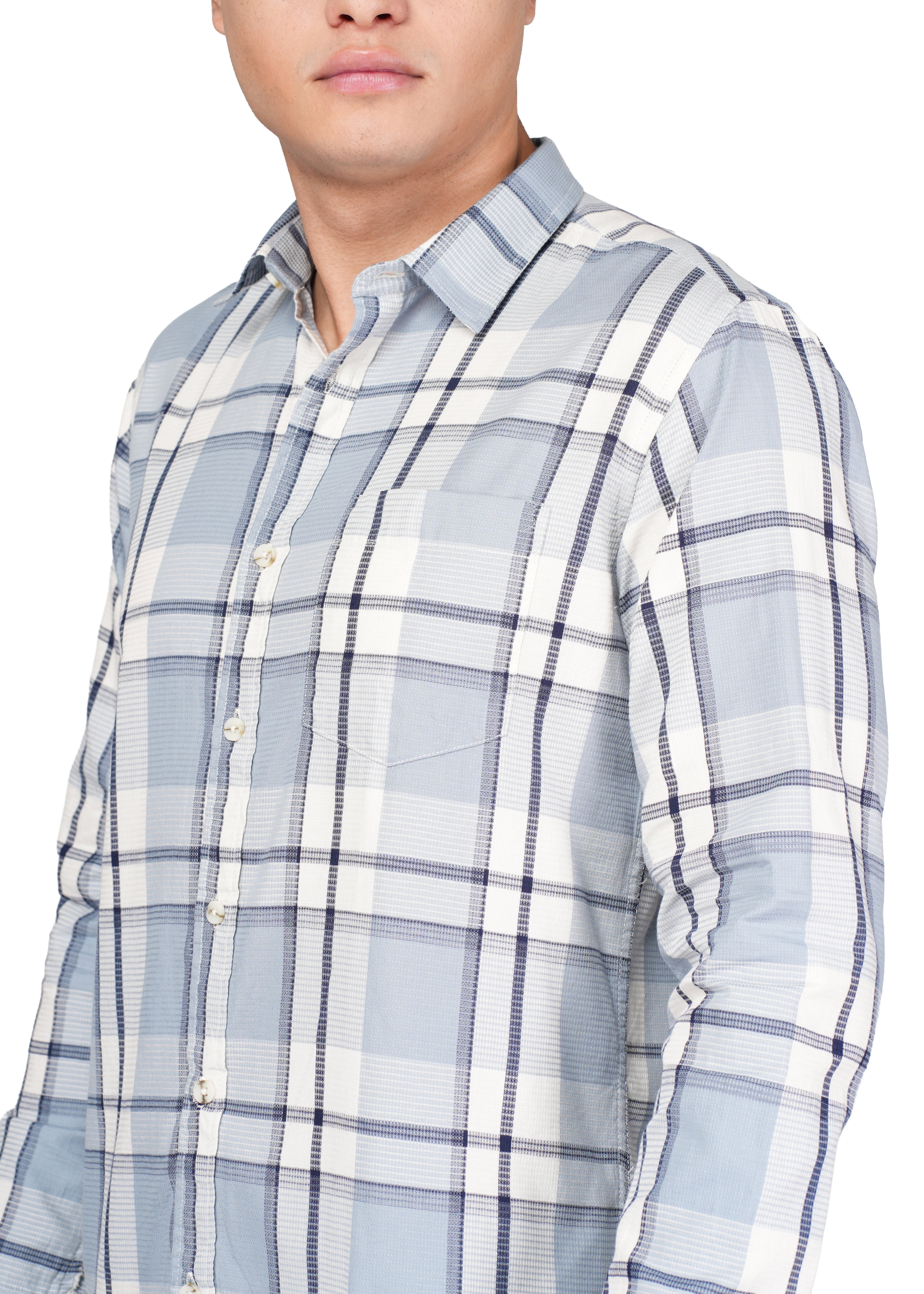 CASUAL CHECK WHITE N NAVY