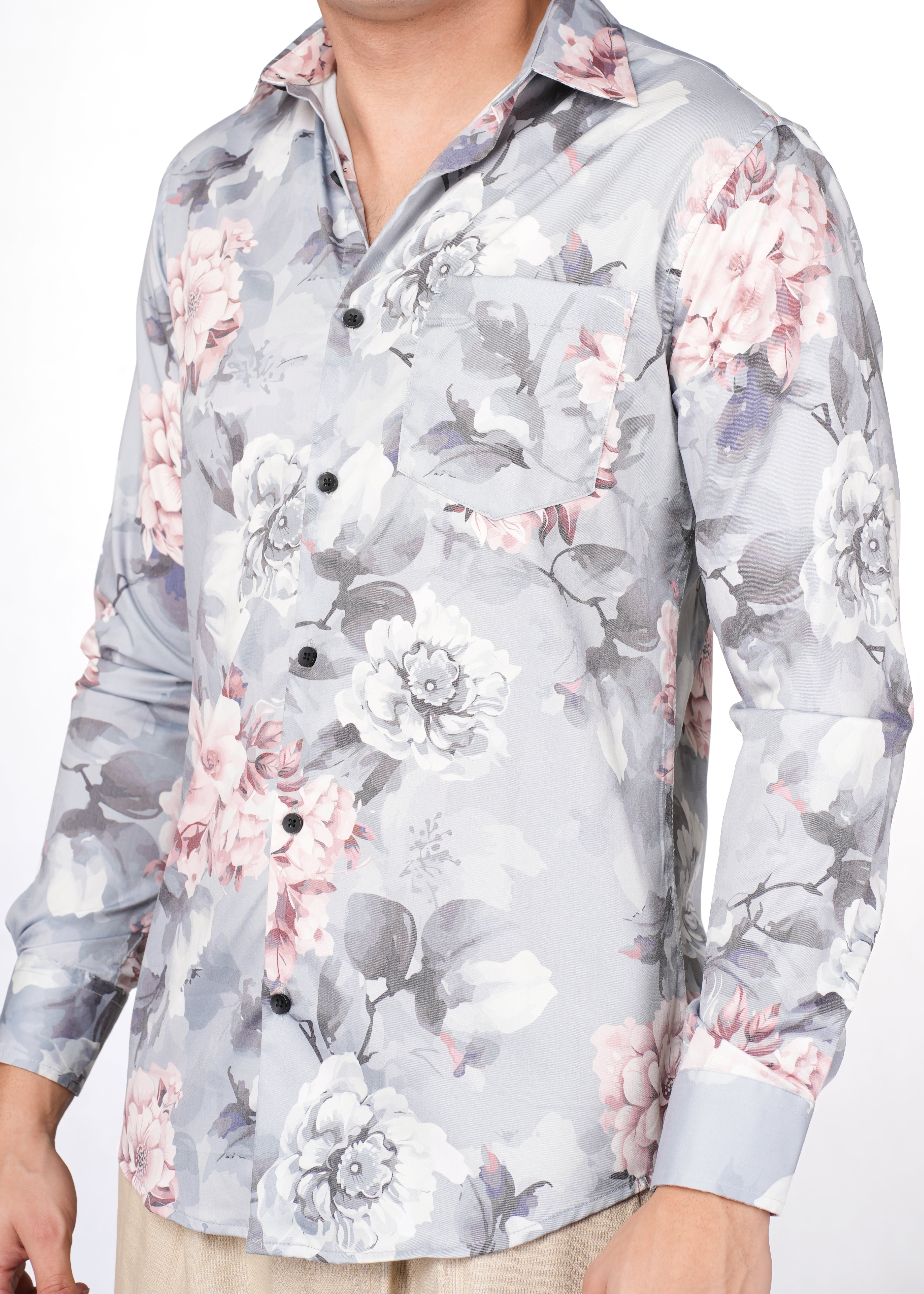 FLORAL GREY N PINK