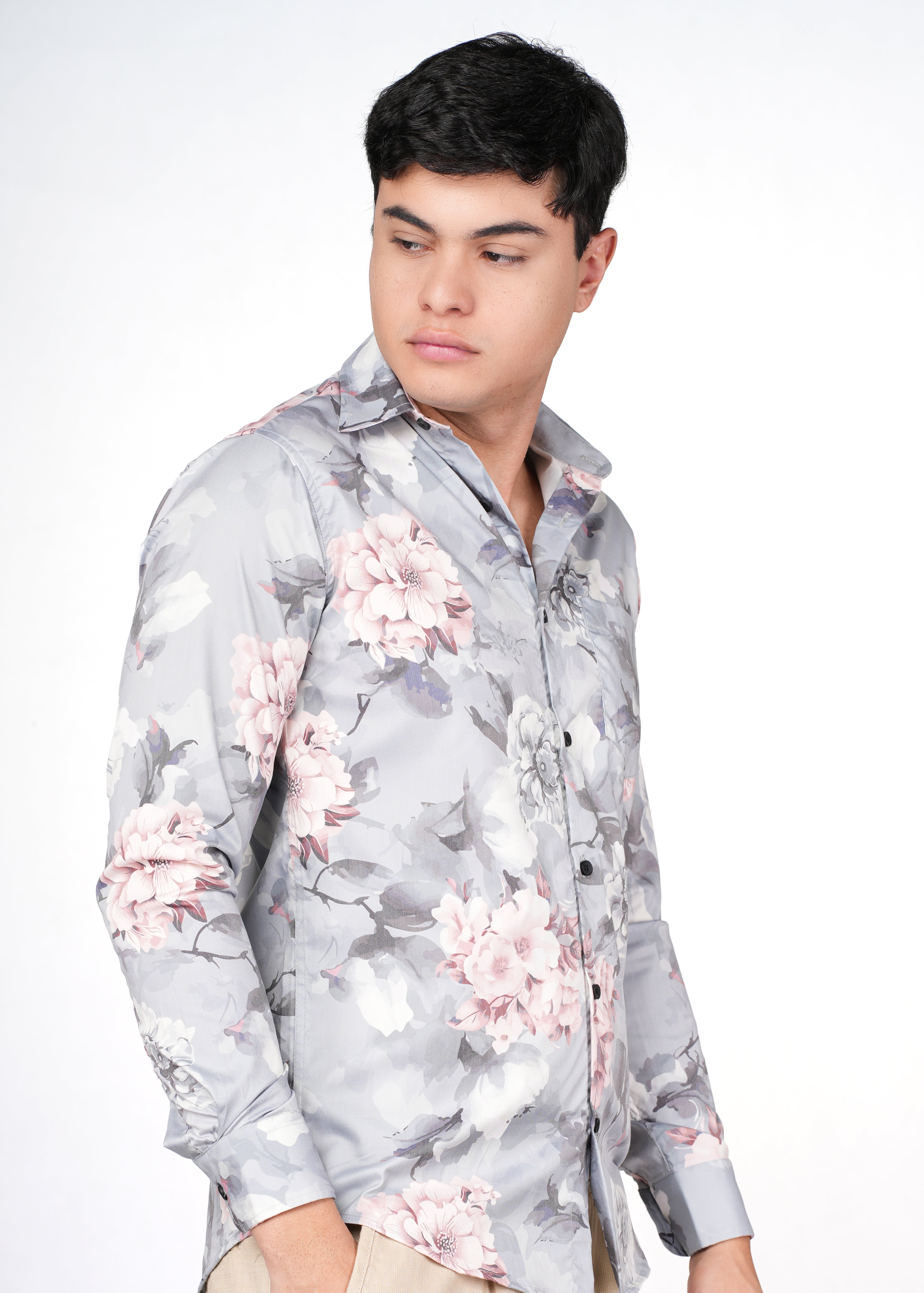 FLORAL GREY N PINK