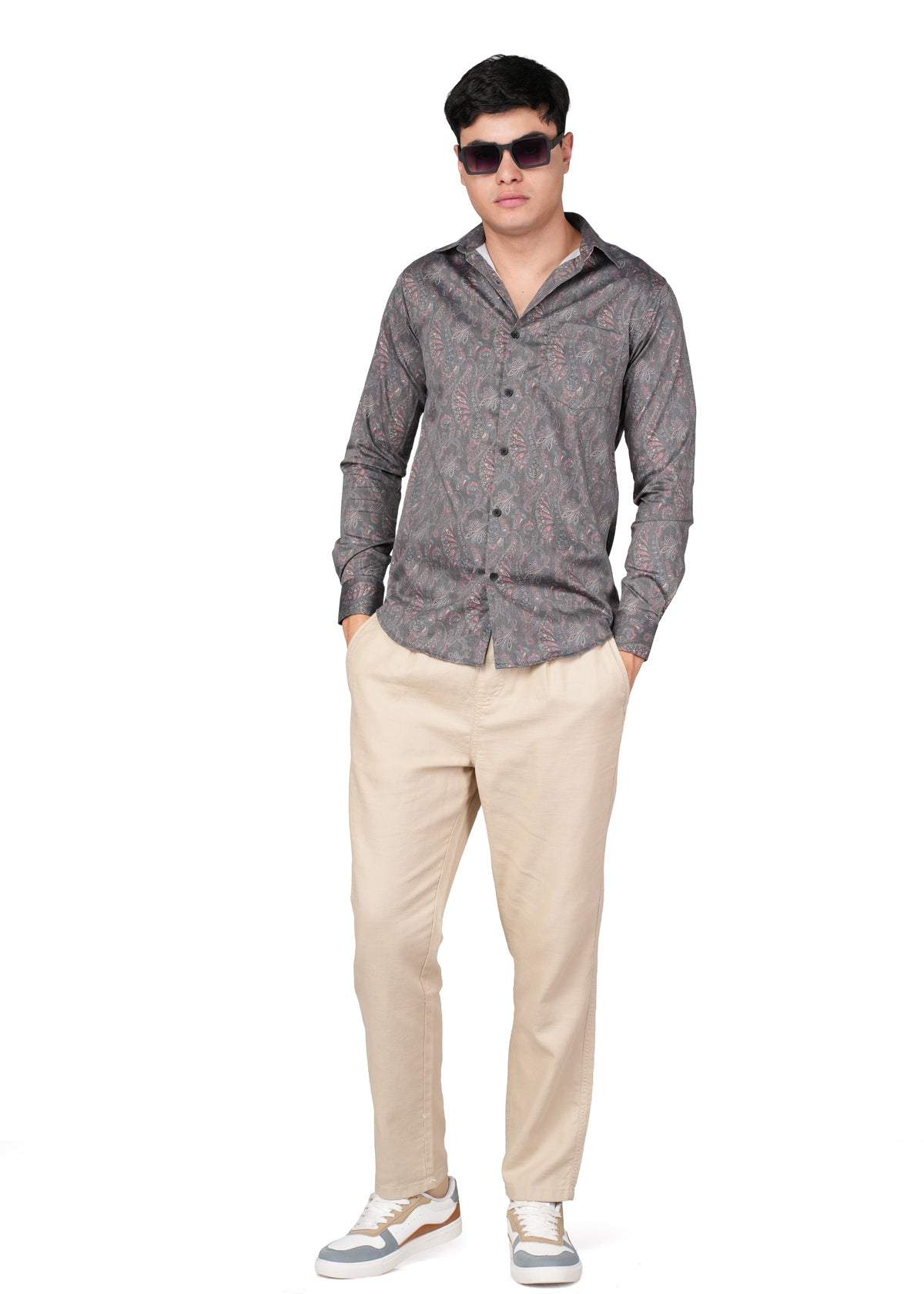 GREY PAISLEY PRINT