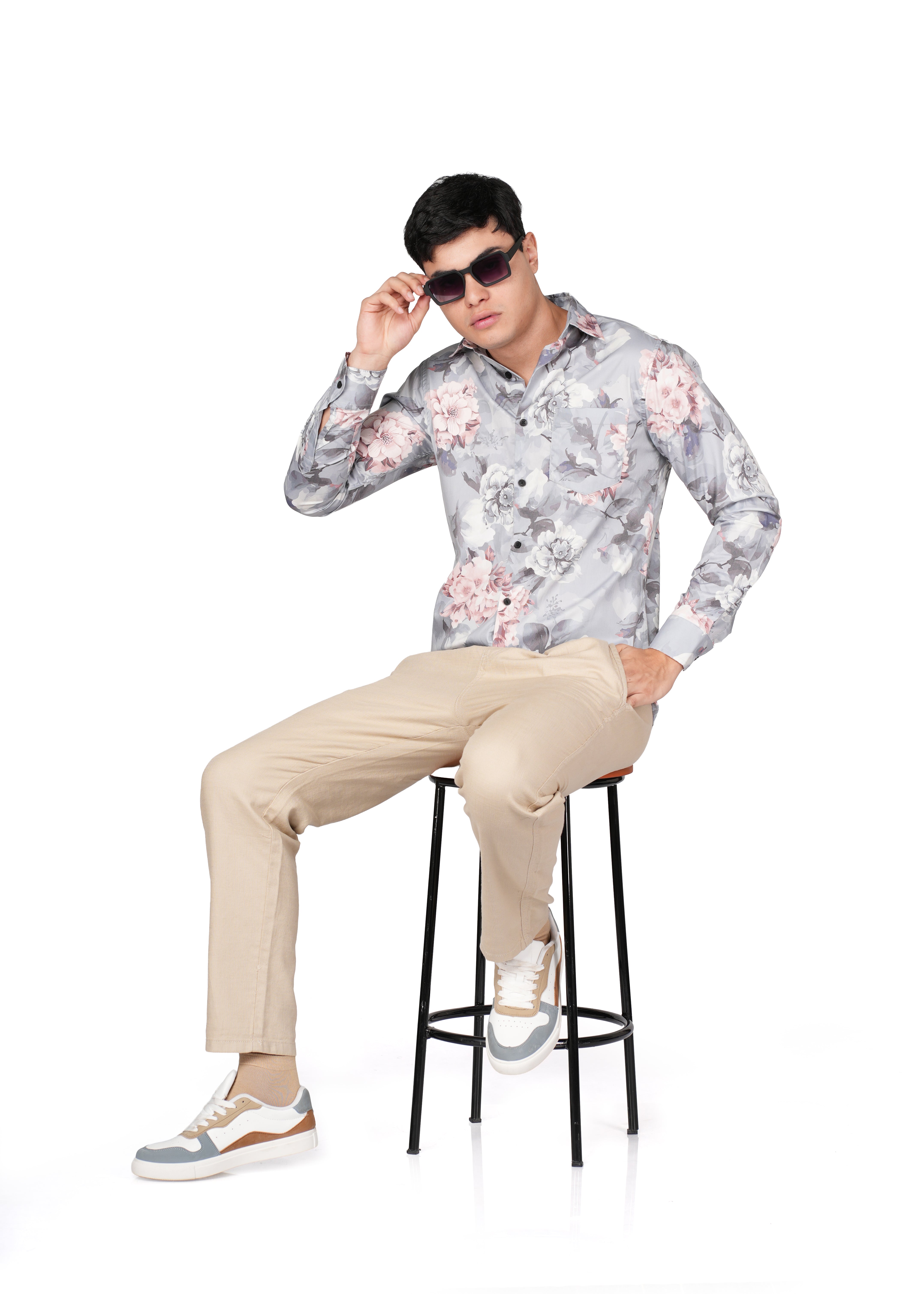 FLORAL GREY N PINK